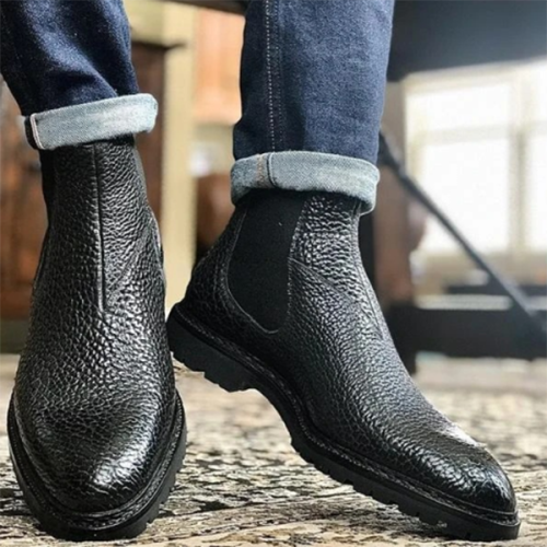 Fashion Low-heeled Retro Round Toe Solid Color Men's Low-top Chelsea Boots