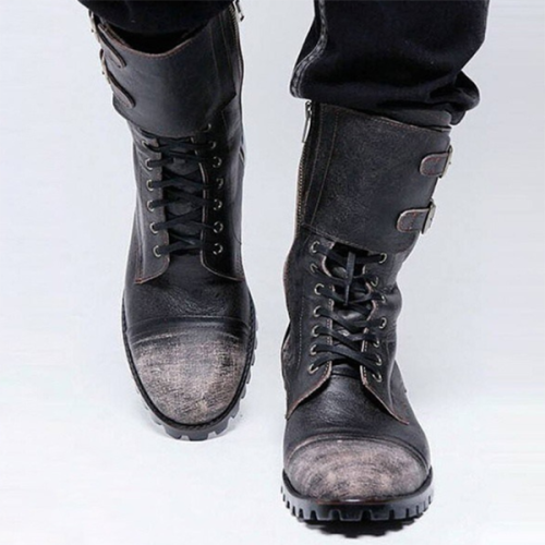 Autumn and Winter New Low-heel Men's Round Toe Mid-tube Knight Boots
