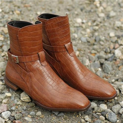 Men's Vintage Crocodile Pattern Leather Boots