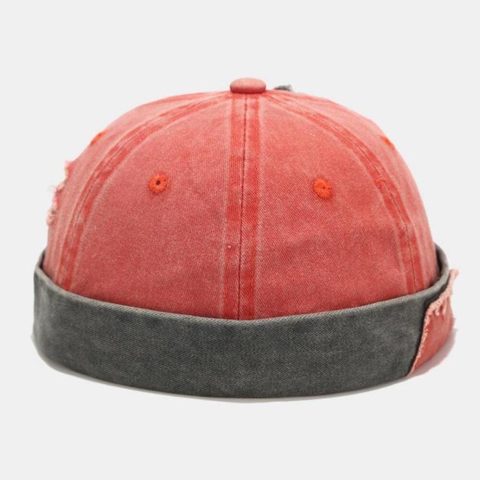 Men & Women Cotton Made-old Washed Patch Hole Patchwork Color Casual Yuppie Brimless Landlord Hat Skull Hat Beanie