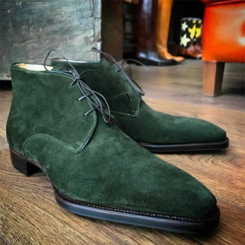2021 New Low Heel Fashion Suede Square Toe Men's Low Trend Boots