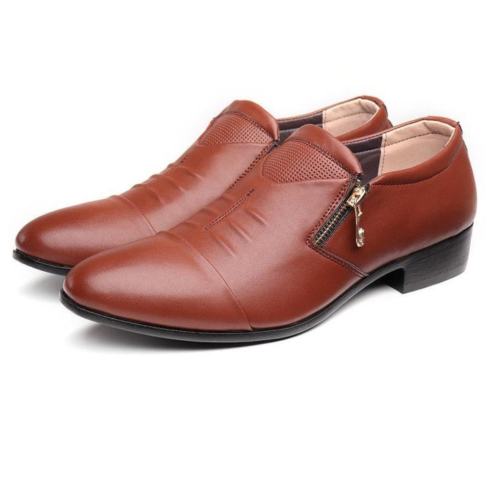 Large Size Men Side Zipper Pointed Toe Slip On Business Formal Shoes