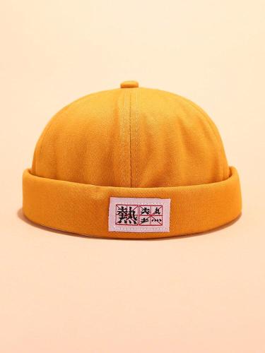 Men Women Cotton Solid Color Brimless Hats Skull Caps With Chinese Letters