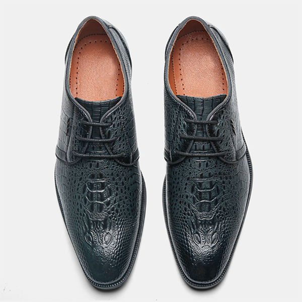 Men's Business Casual Lace-up Crocodile Leather Derby Shoes