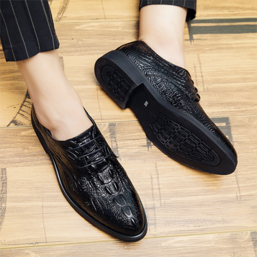 Pointed Toe Lace-up Crocodile Pattern Business Formal Casual Leather Shoes