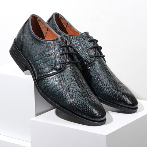 Men's Business Casual Lace-up Crocodile Leather Derby Shoes