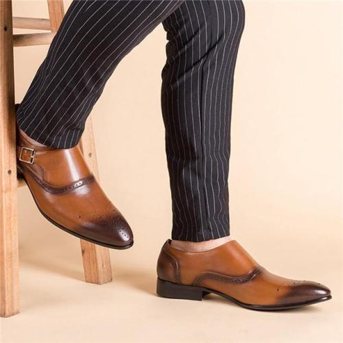 Men Retro Color Leather Non-slip Metal Buckle Formal Shoes