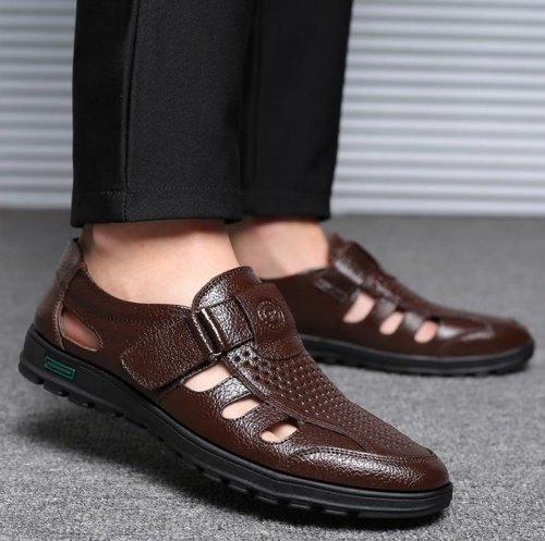 Big Size Men's Genuine Leather Sandals Outdoor Breathable Beach Shoes
