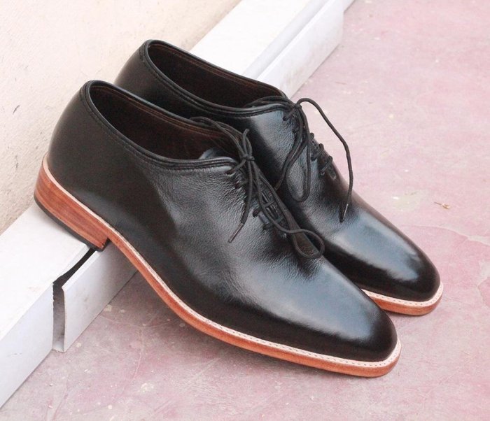New Pure Handmade Men's Black Whole Cut Leather Shoes, Men Lace Up Dress Formal Shoes