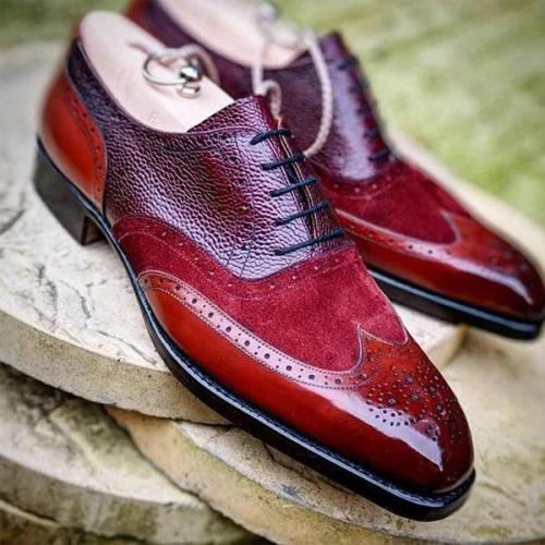 Unique Design Suede and Leather Splicing Men Brogue Shoes