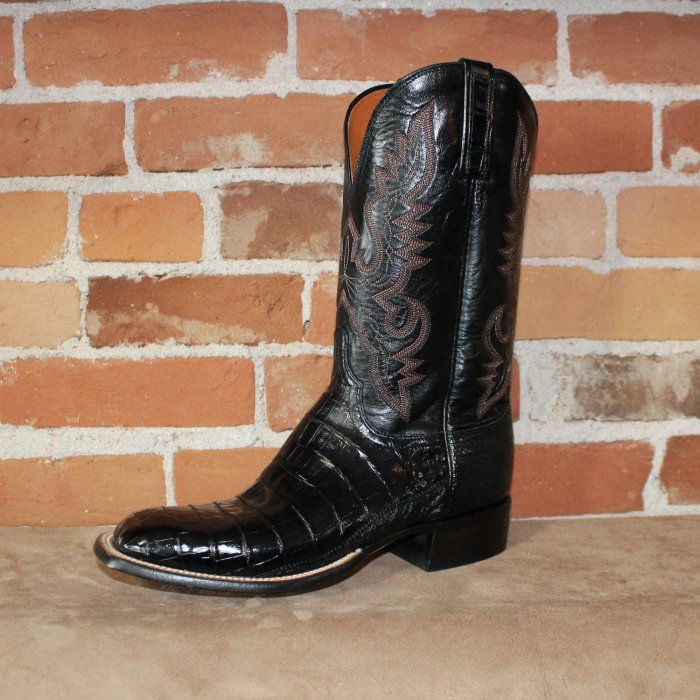 Men's 12  Ultra Belly Caiman Leather Boot in Black
