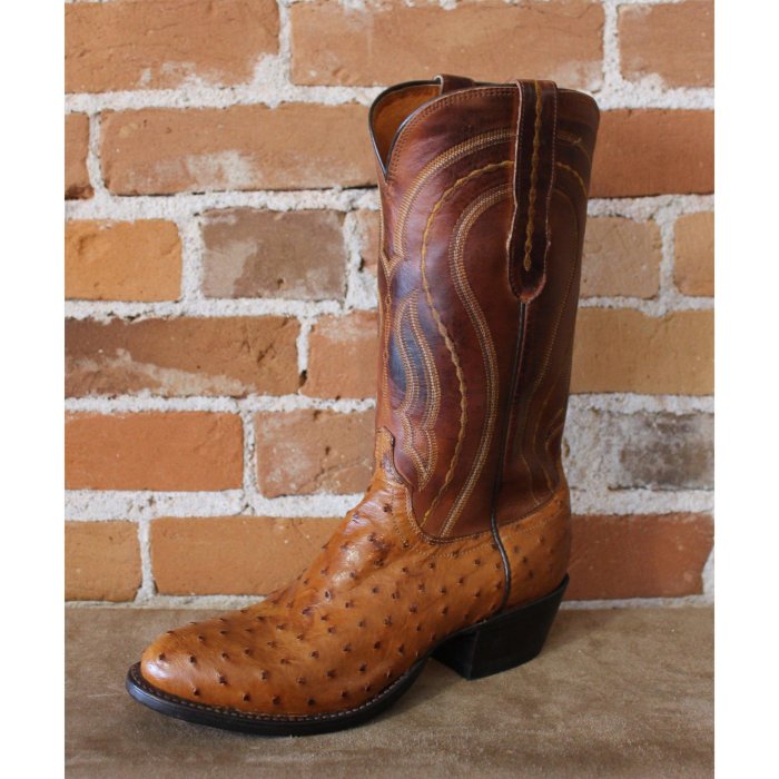 Men's 13  Leather Boot W/Full Quill Ostrich in Tan