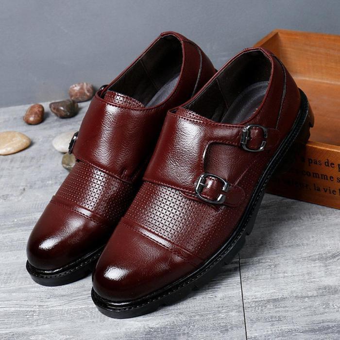 Men Microfiber Leather Cap Toe Non-slip Double Monk Shoes