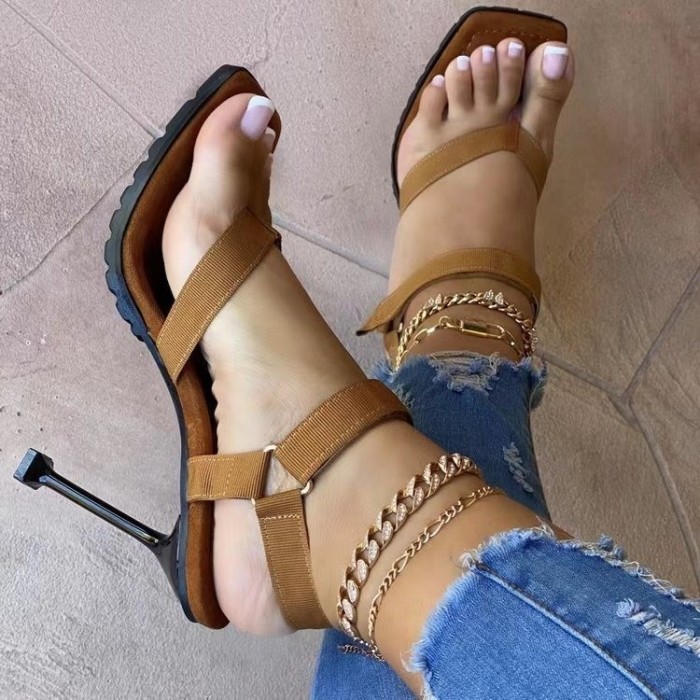 Studded Ankle Strap Open Toe Thin Heels