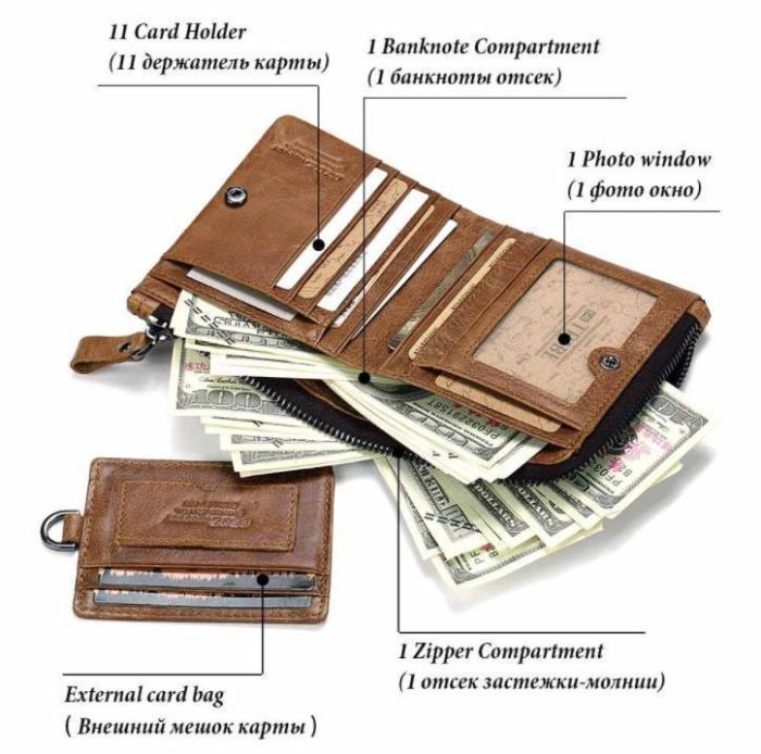 Men's leather retro short wallet purse