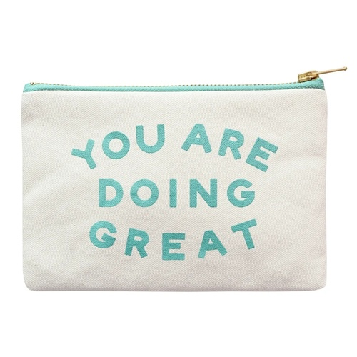 You Are Doing Great Pouch - Small Clutch Bag - Zipper Purse - Small Cotton Pouch - Inspirational Quote - Little Canvas Pouch - Happy Post