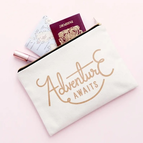 SECONDS Adventure Awaits Pouch - Travel Wallet - Zip Wallet - Travel Document Holder - Passport Pouch - Travel Bags