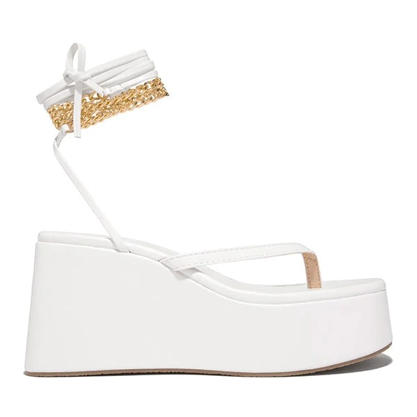 Ankle Chain Lace-Up Thong Entry Wedge Platform Sandals