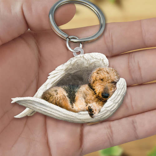 Airedale Terrier Sleeping Angel Acrylic Keychain | Shop Now
