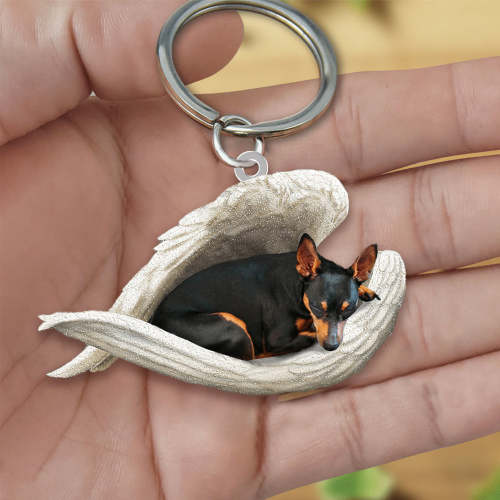 Miniature Pinscher Sleeping Angel Acrylic Keychain | Shop Now