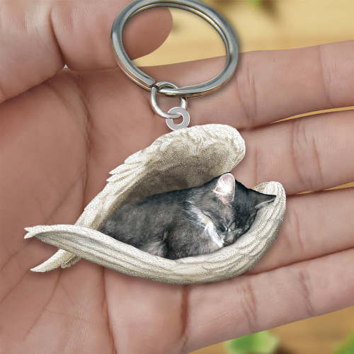 Gray Cat Sleeping Angel Acrylic Keychain | Shop Now