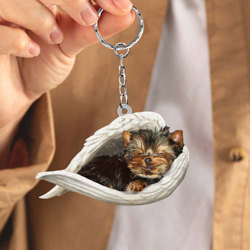 Yorkshire terrier Sleeping Angel Acrylic Keychain | Shop Now