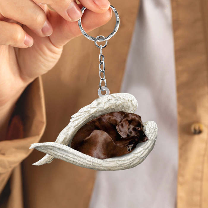 Chocolate labrador Sleeping Angel Acrylic Keychain | Shop Now