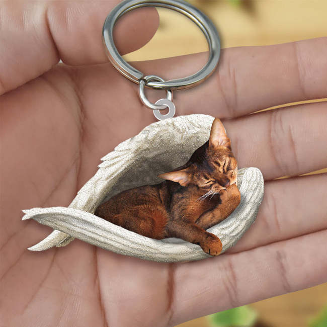 Abyssinian Cat Sleeping Angel Acrylic Keychain | Shop Now