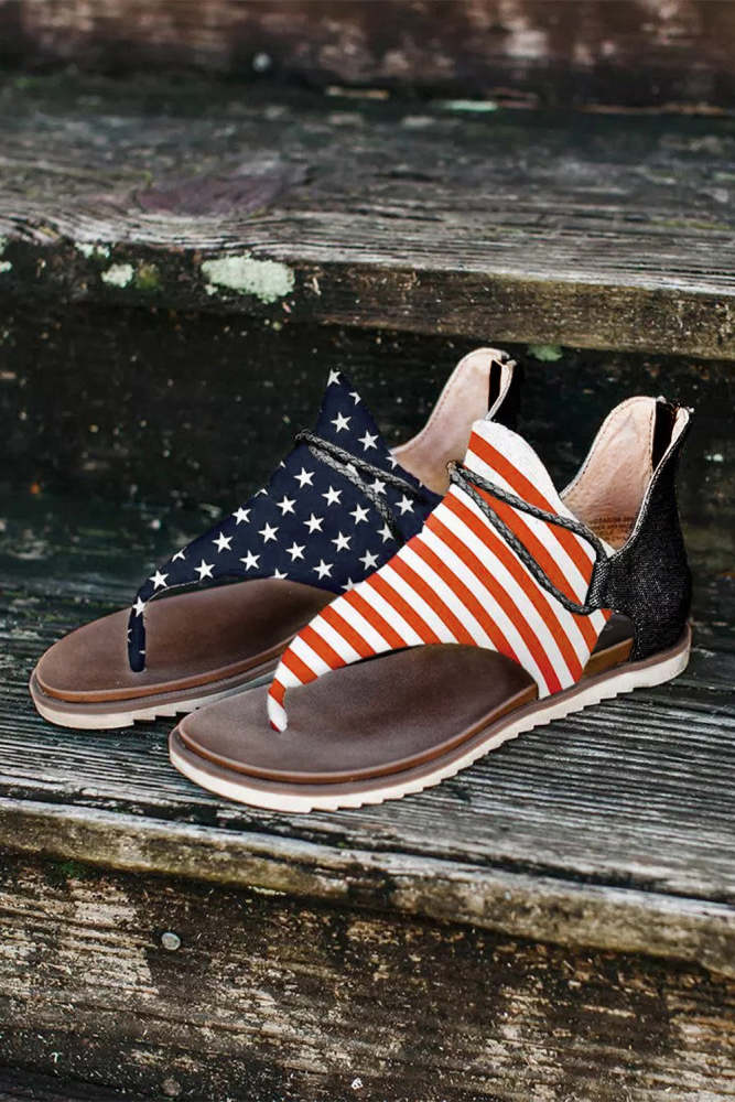 Blue American Flag Clip Toe Flat Sandals