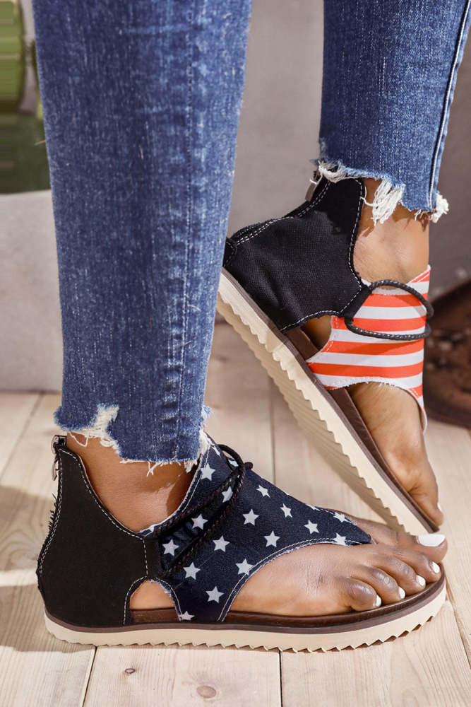 Blue American Flag Clip Toe Flat Sandals