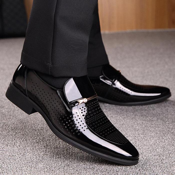 Men Microfiber Leather Hole Breathable Casual Formal Dress Shoes
