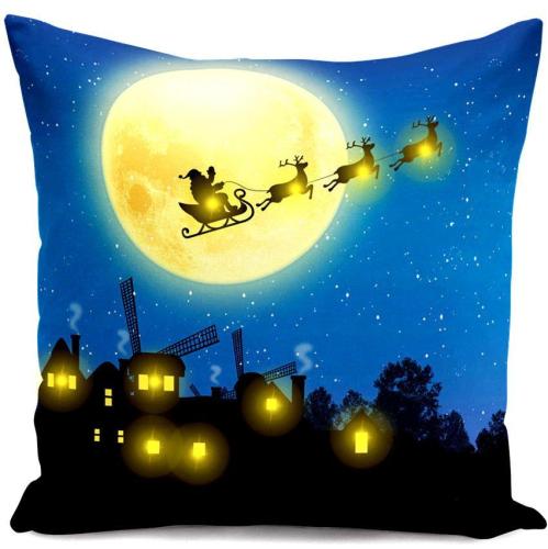 Short Plush Creative Cushion Cover LED Light Christmas Digital Printing Pillow Case Decorative Throw Pillow Cover