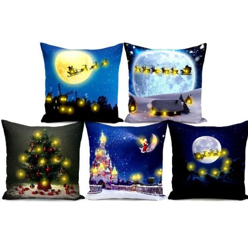 Short Plush Creative Cushion Cover LED Light Christmas Digital Printing Pillow Case Decorative Throw Pillow Cover