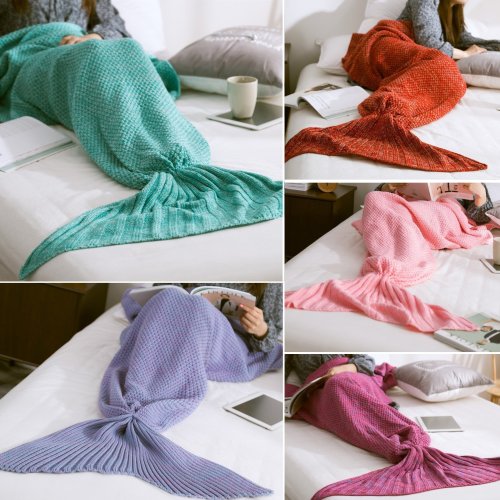 Yarn Knitting Mermaid Tail Blanket Fibers Warm Super Soft Home Office Sleep Bag Bed Mat