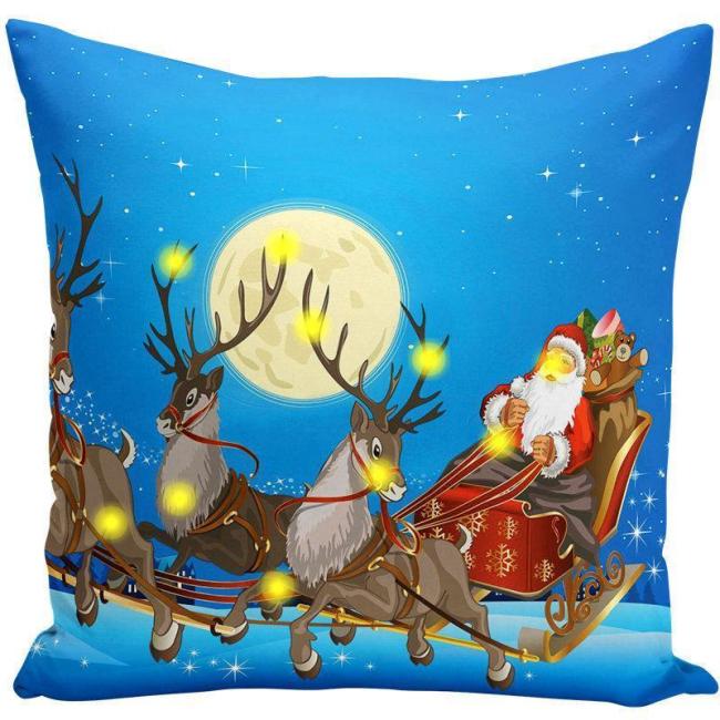 Short Plush Creative Cushion Cover LED Light Christmas Digital Printing Pillow Case Decorative Throw Pillow Cover