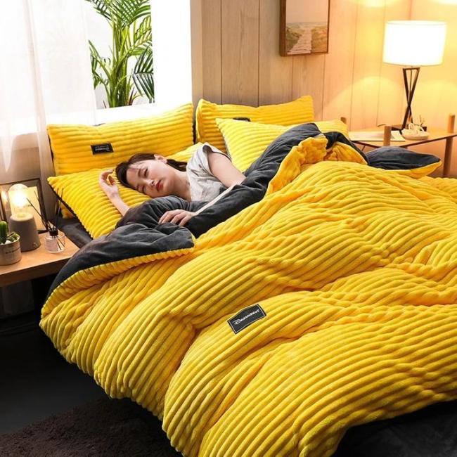 3 Pcs AB Sided Thicken Corduroy Velvet Winter Bedding Set