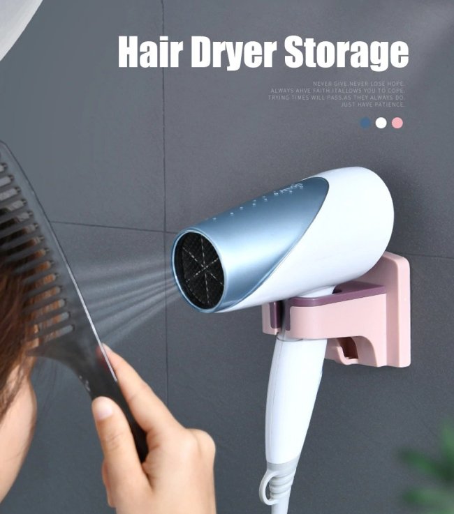 Punch-free Iron Wall-mounted Hair Dryer Storage Rack