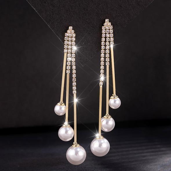 Pearl Tassel Long Earrings 925 Sterling Silver Elegant Piercing Earrings