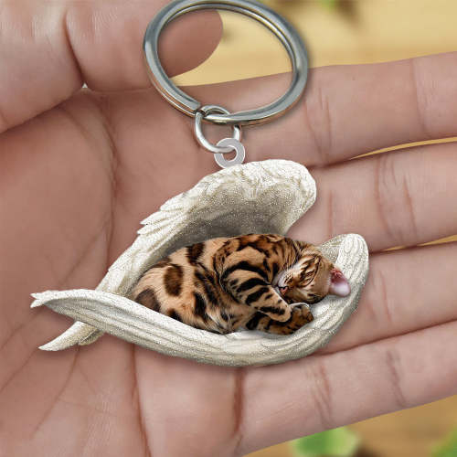 Bengal Cat Sleeping Angel Acrylic Keychain
