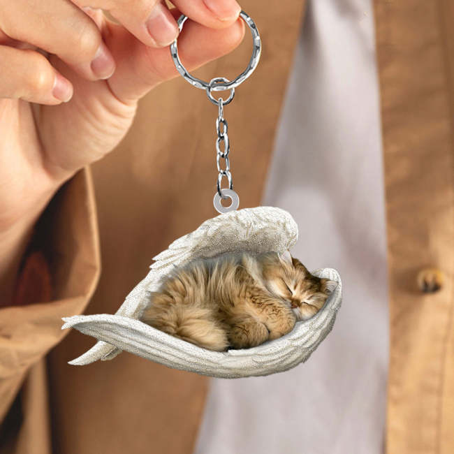 British Longhair Cat Sleeping Angel Acrylic Keychain