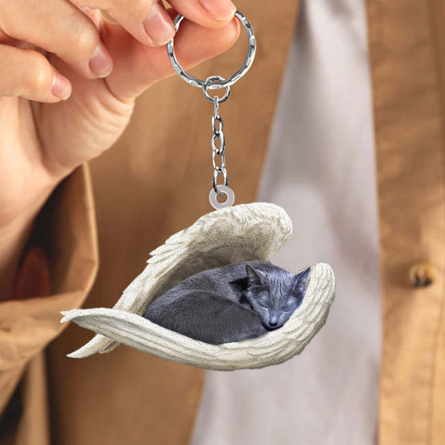 Russian Blue Cat Sleeping Angel Acrylic Keychain