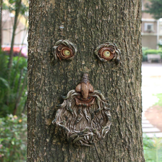 Luminous Old Man Tree Face Decor