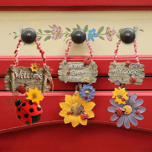 Ladybug Sunflower Welcome Door Hanger Set