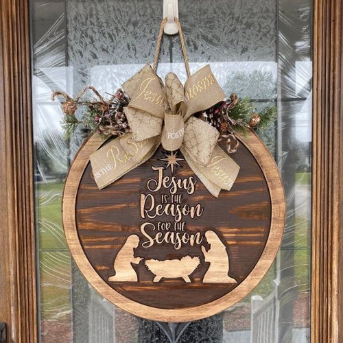 Jesus is the Reason  for the Season Wood Wreath
