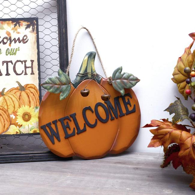 Rustic Wooden Pumpkin Welcome Door Sign
