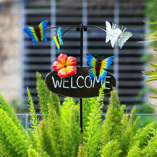 Outdoor Lawn Metal Windmill with Welcome Sign