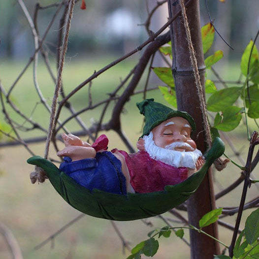 Garden Gnome Swing Leaf Hammock Statue