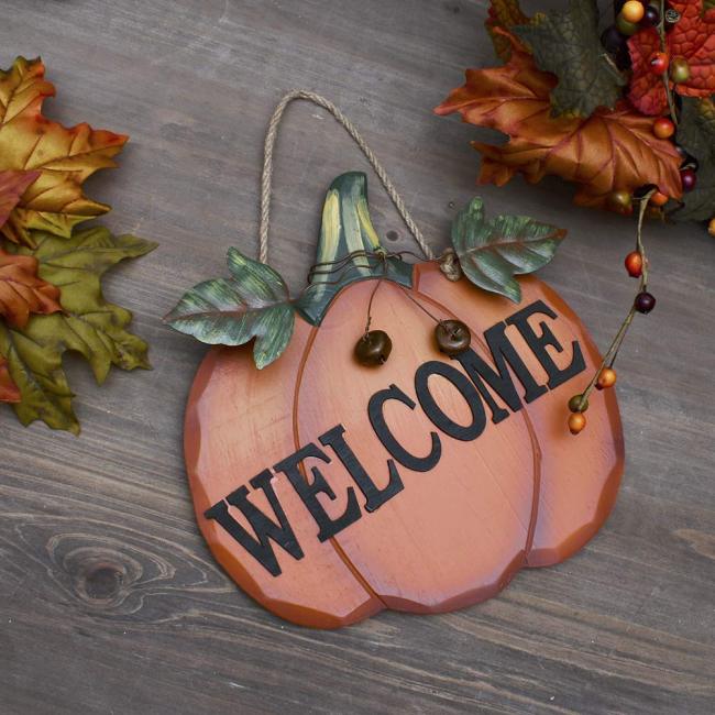 Rustic Wooden Pumpkin Welcome Door Sign