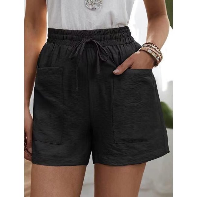 2022 Summer Sale 48% Off - Womens New Solid Color Two Pockets Loose Cotton And Linen Casual Pants Home Short Trousers