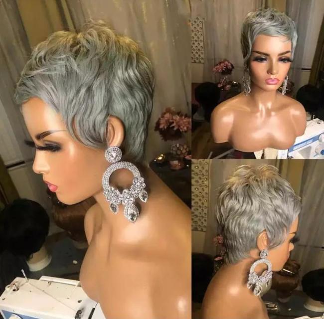 Gray 4Inch Super Short Curly Wave Wig